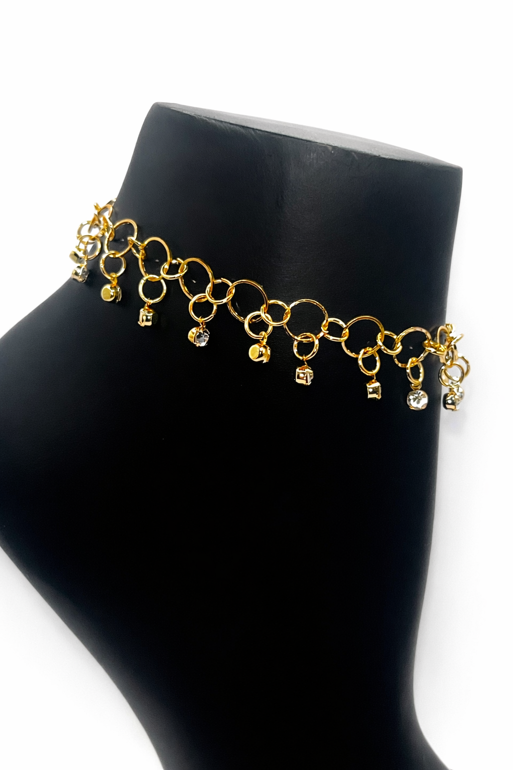 Crystal Drop Chain Anklet – Gold Colored