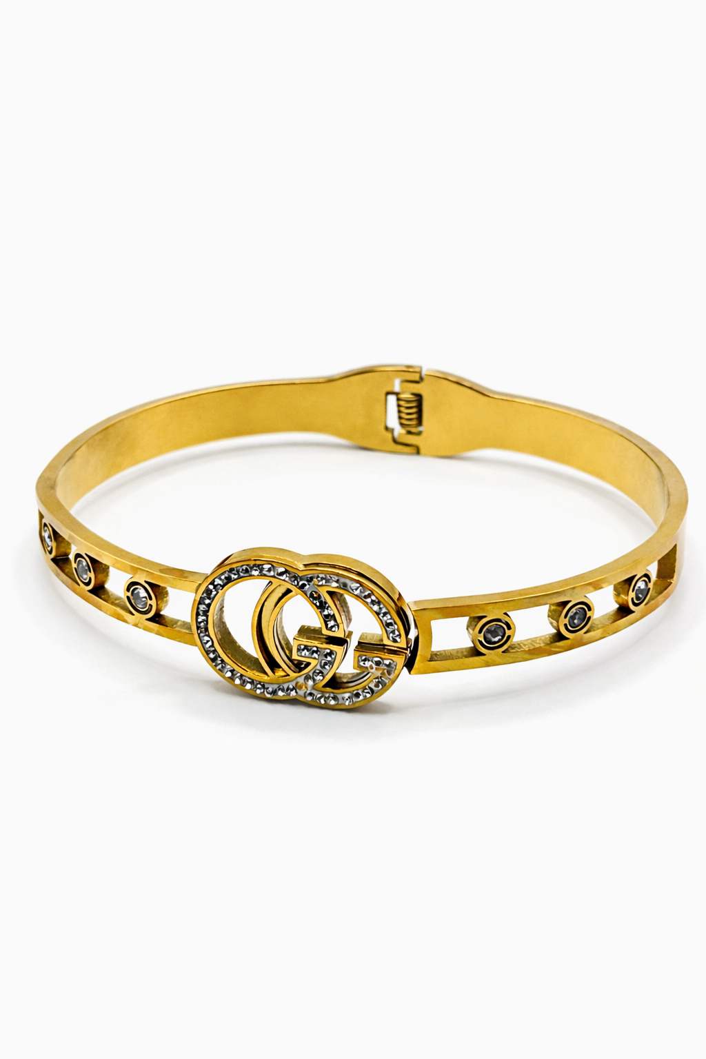 Interlocking Circle Crystal Bangle – Gold Colored