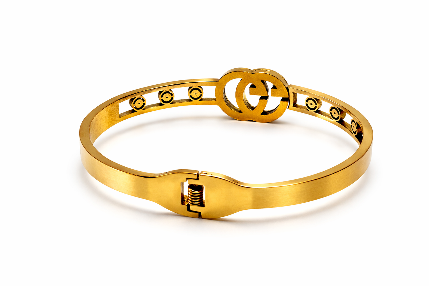 Interlocking Circle Crystal Bangle – Gold Colored