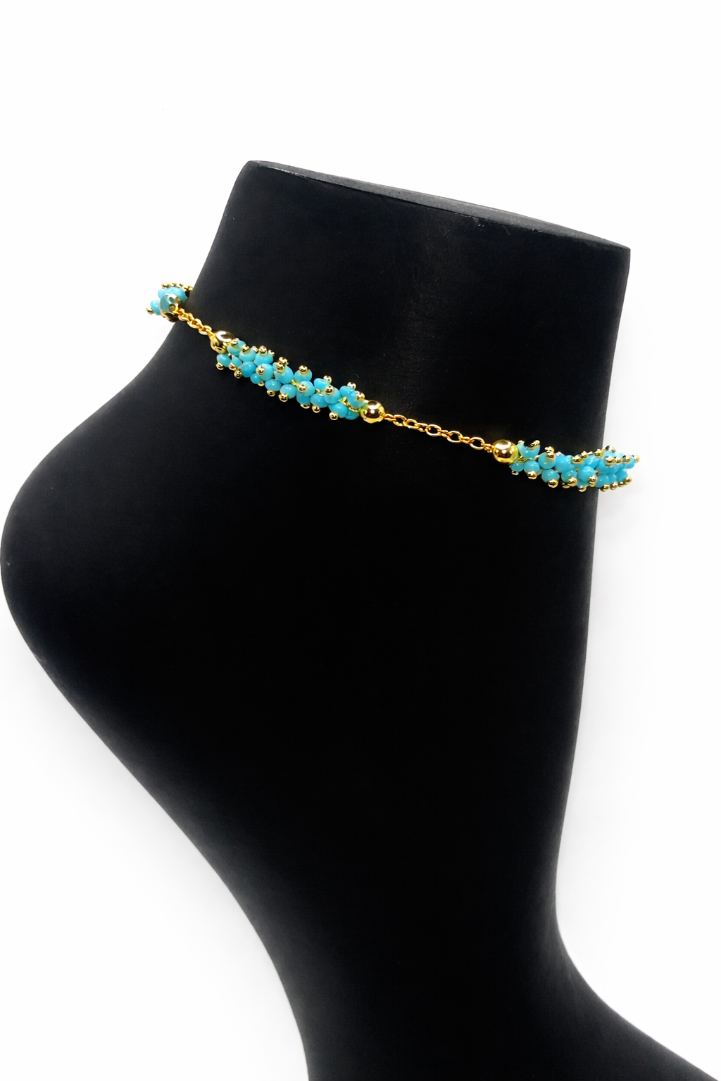 DUPLICATE - Turquoise Cluster Bead Anklet – Gold Colored