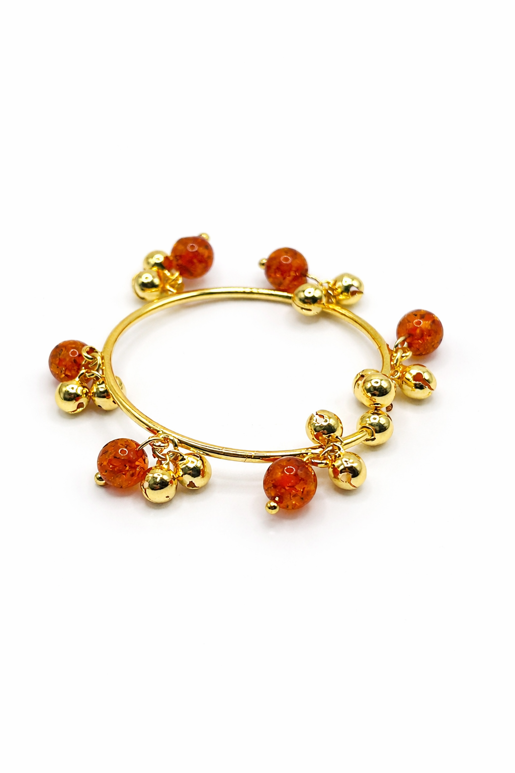 Amber Bead Charm Bangle – Gold Colored