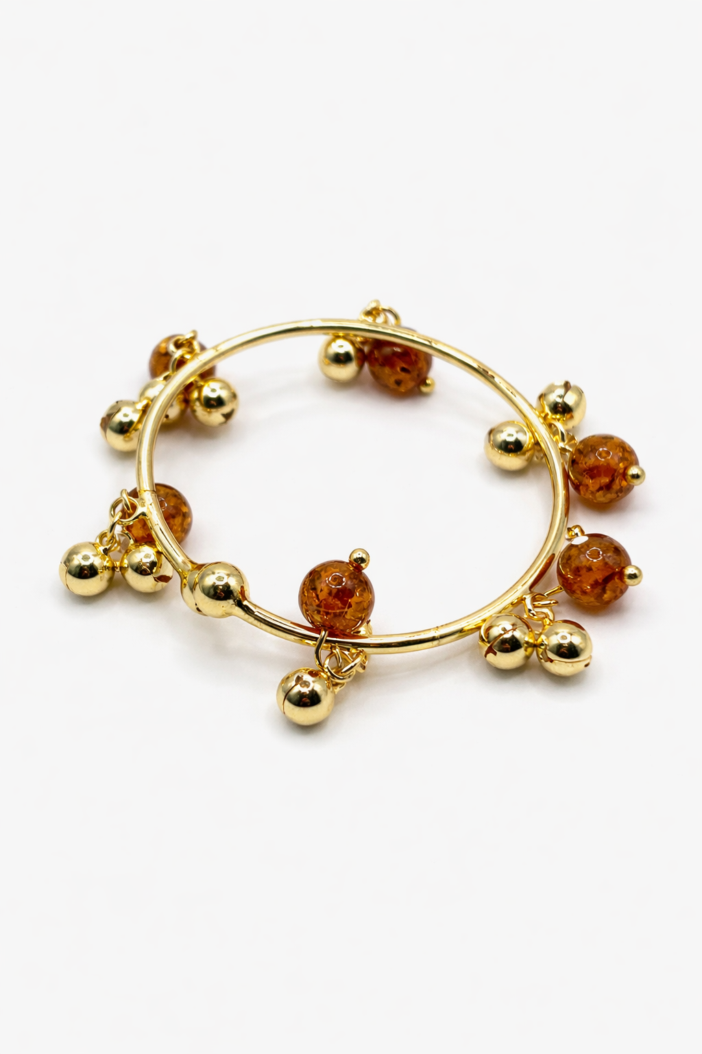 Amber Bead Charm Bangle – Gold Colored