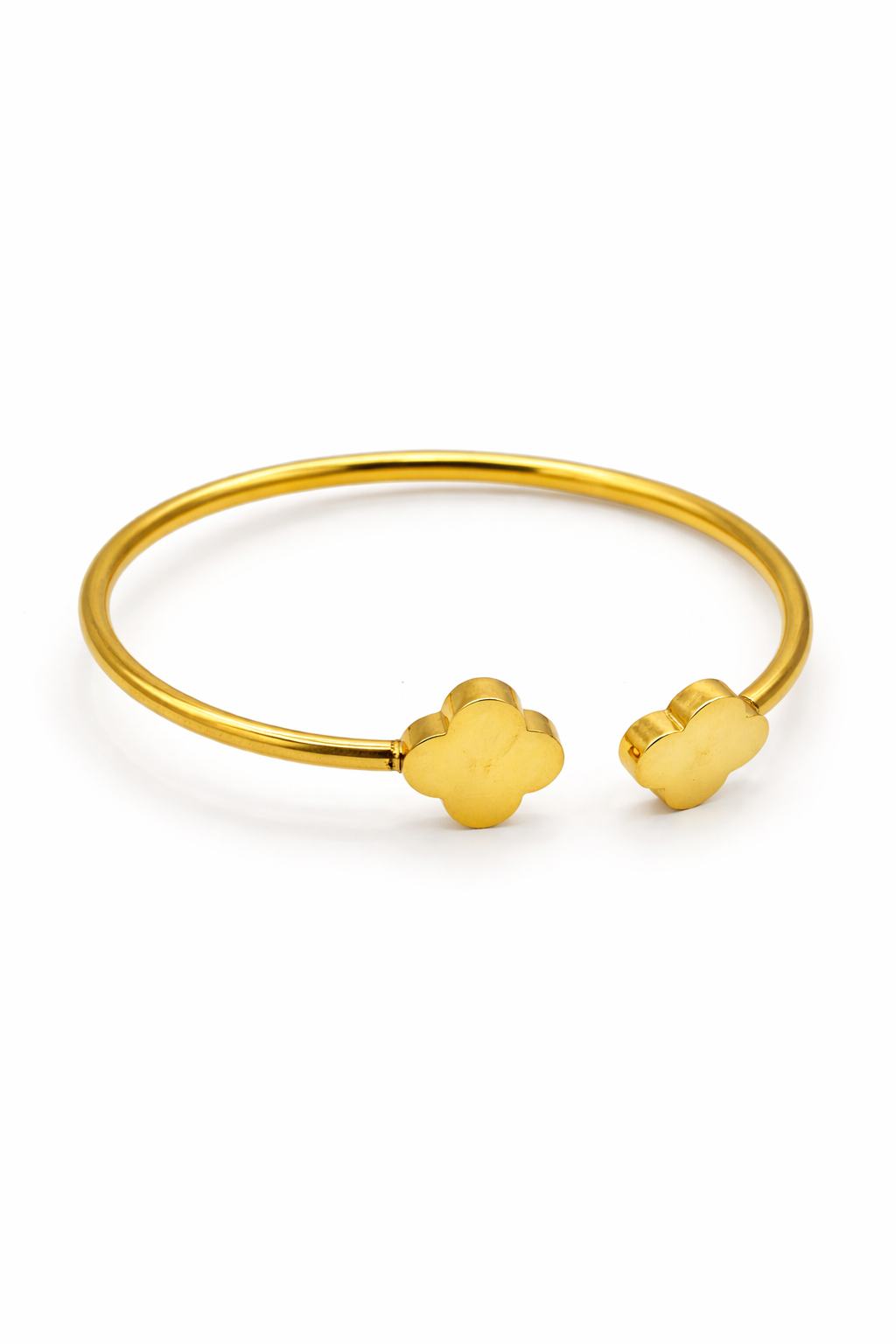 Double Clover Open Bangle – Gold Colored