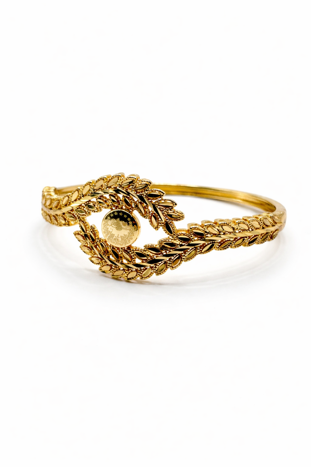 Laurel Leaf Coin Bangle – Gold Colored