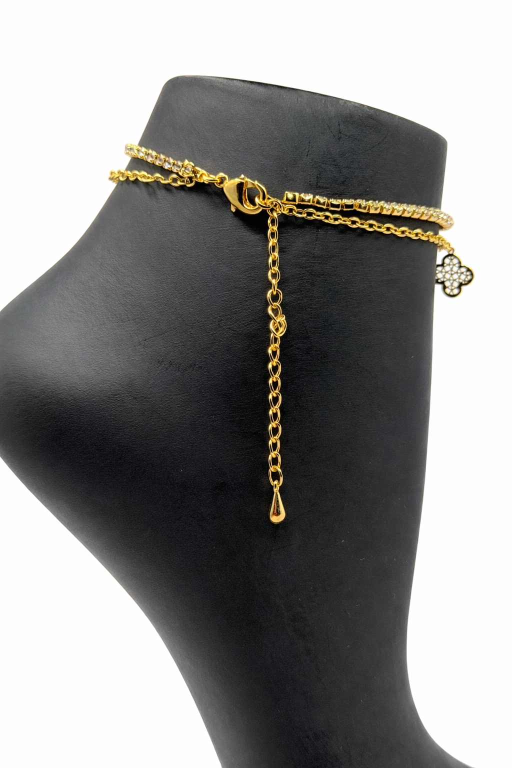 Double Layer Clover Charm Necklace with Crystal Chain – Gold Colored