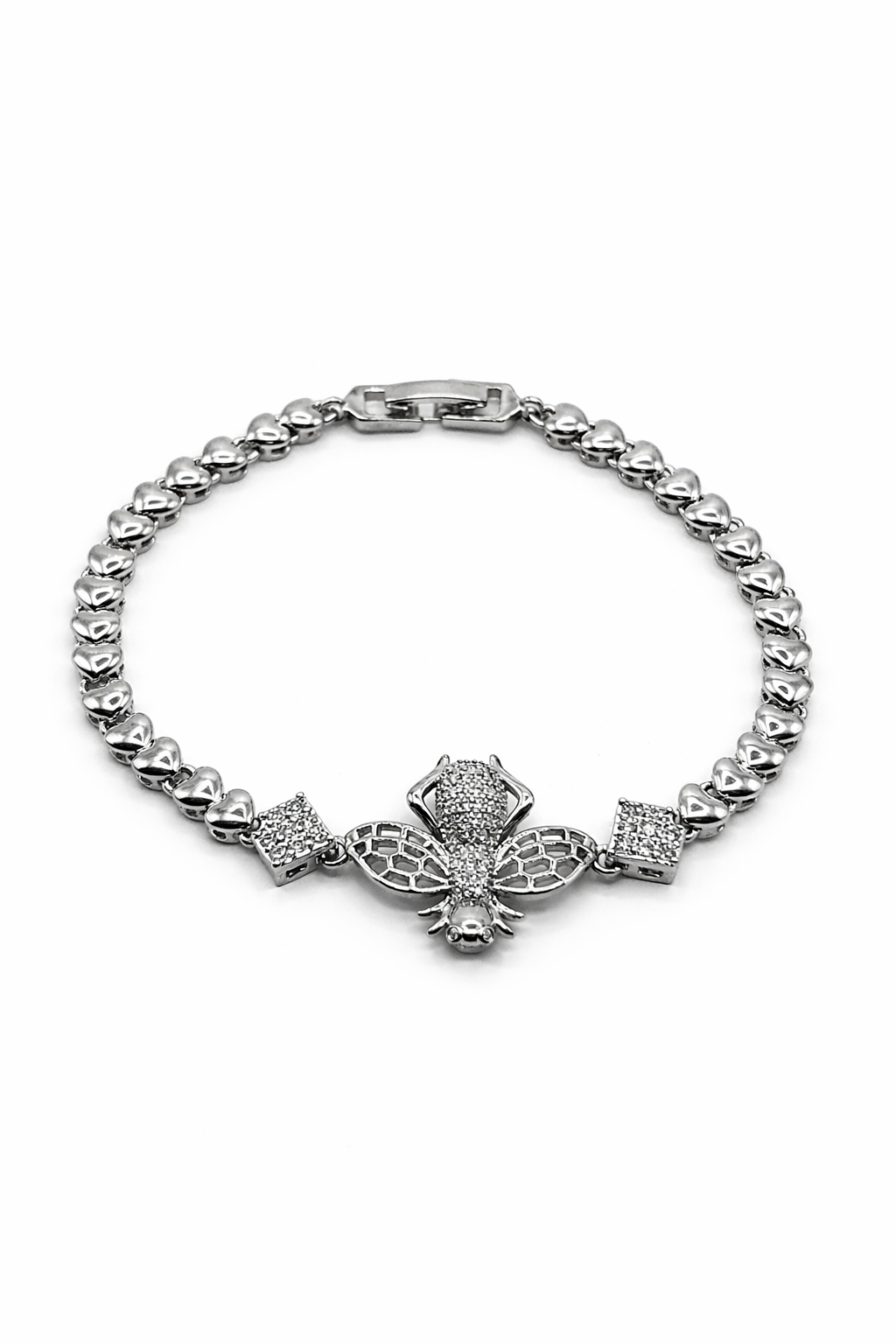 Crystal Bee Heart Bracelet – Silver Colored