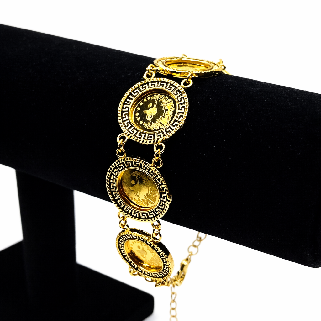 Four Medallion Greek Key Bracelet – Gold Colored