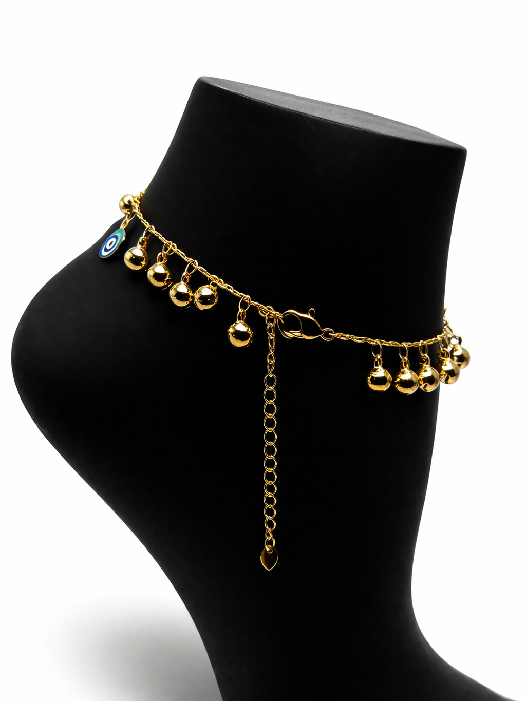 Evil Eye Bell Charm Anklet – Gold Colored