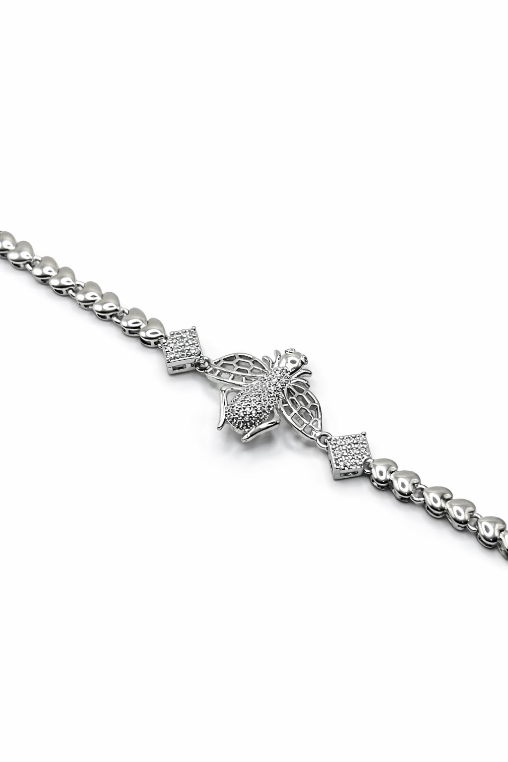 Crystal Bee Heart Bracelet – Silver Colored