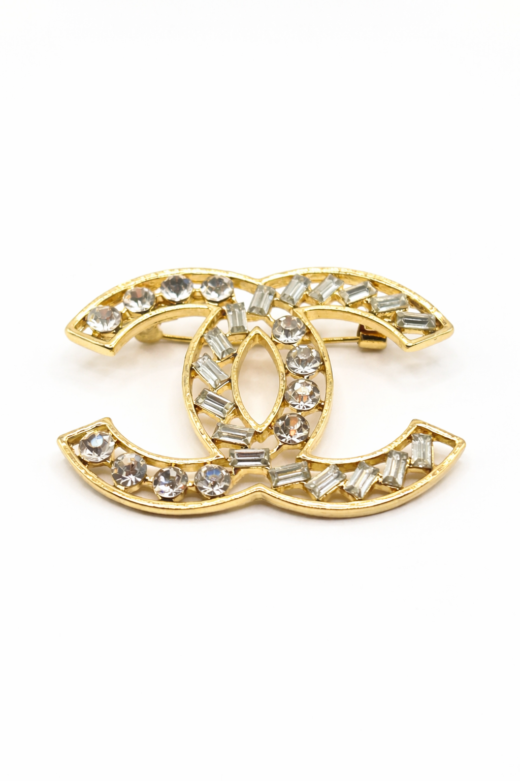 Crystal Double Curve Brooch – Gold Colored