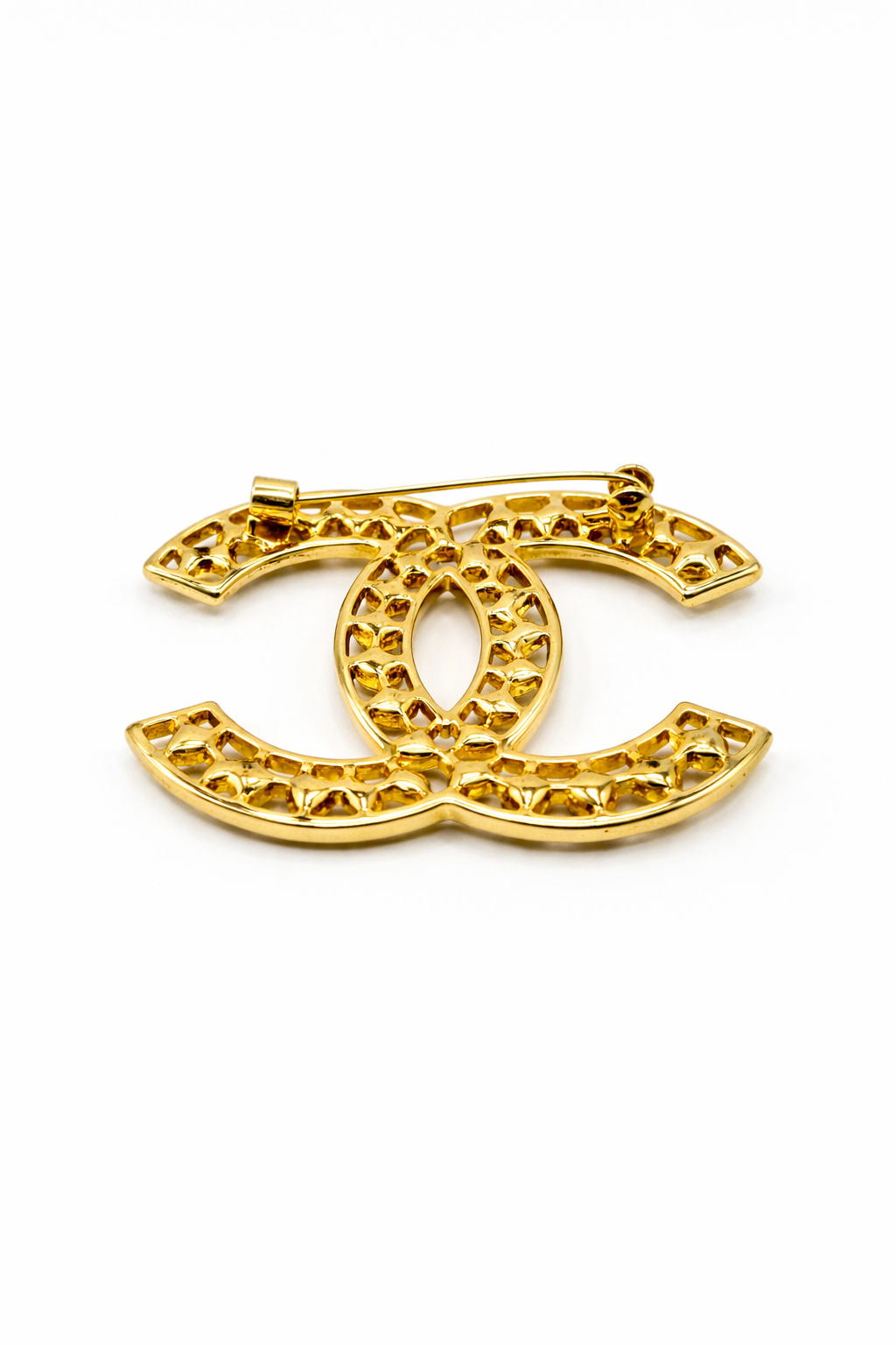 Crystal Double Curve Brooch – Gold Colored