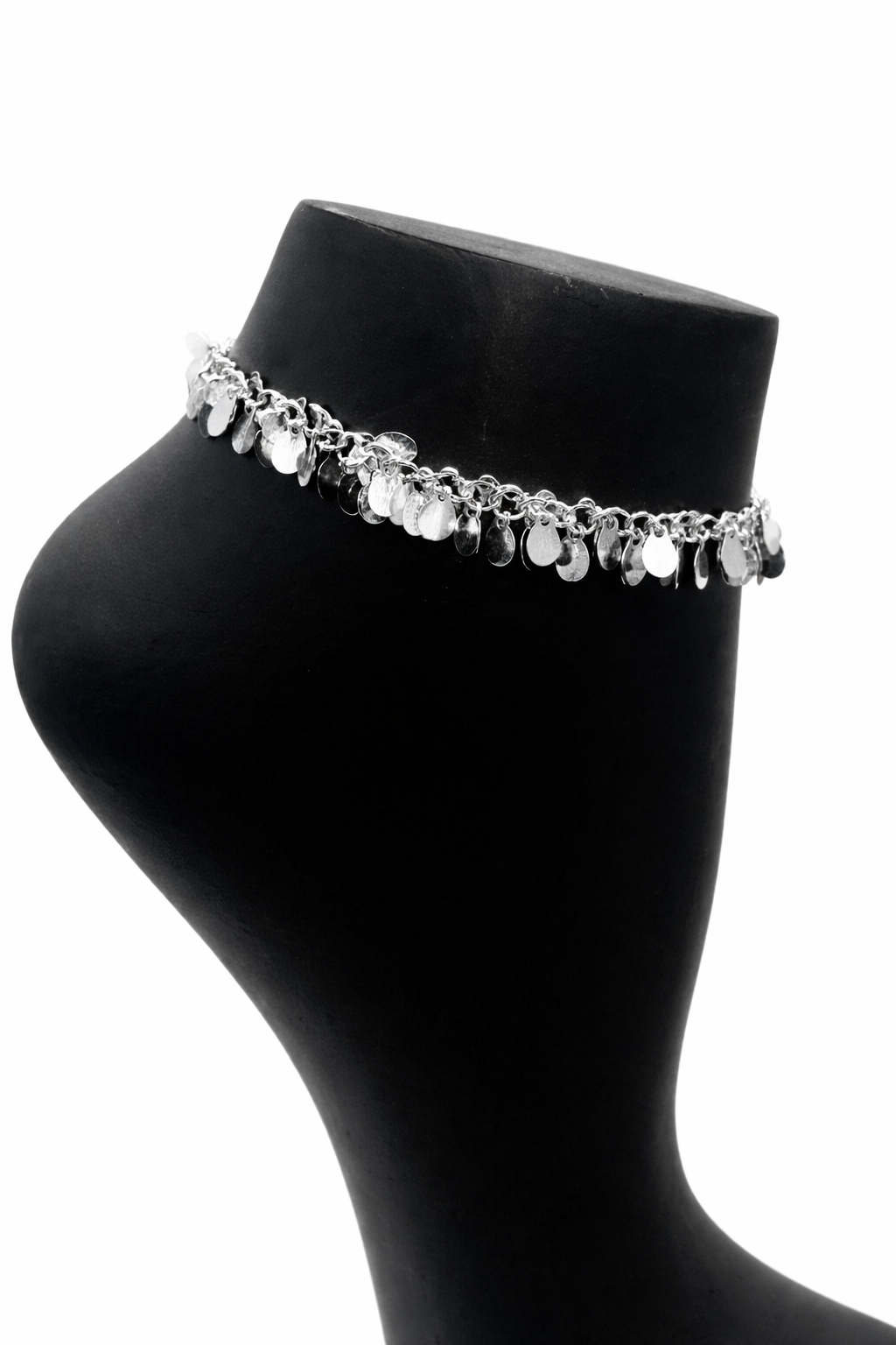 Layered Coin Tassel Anklet – Silver Colored