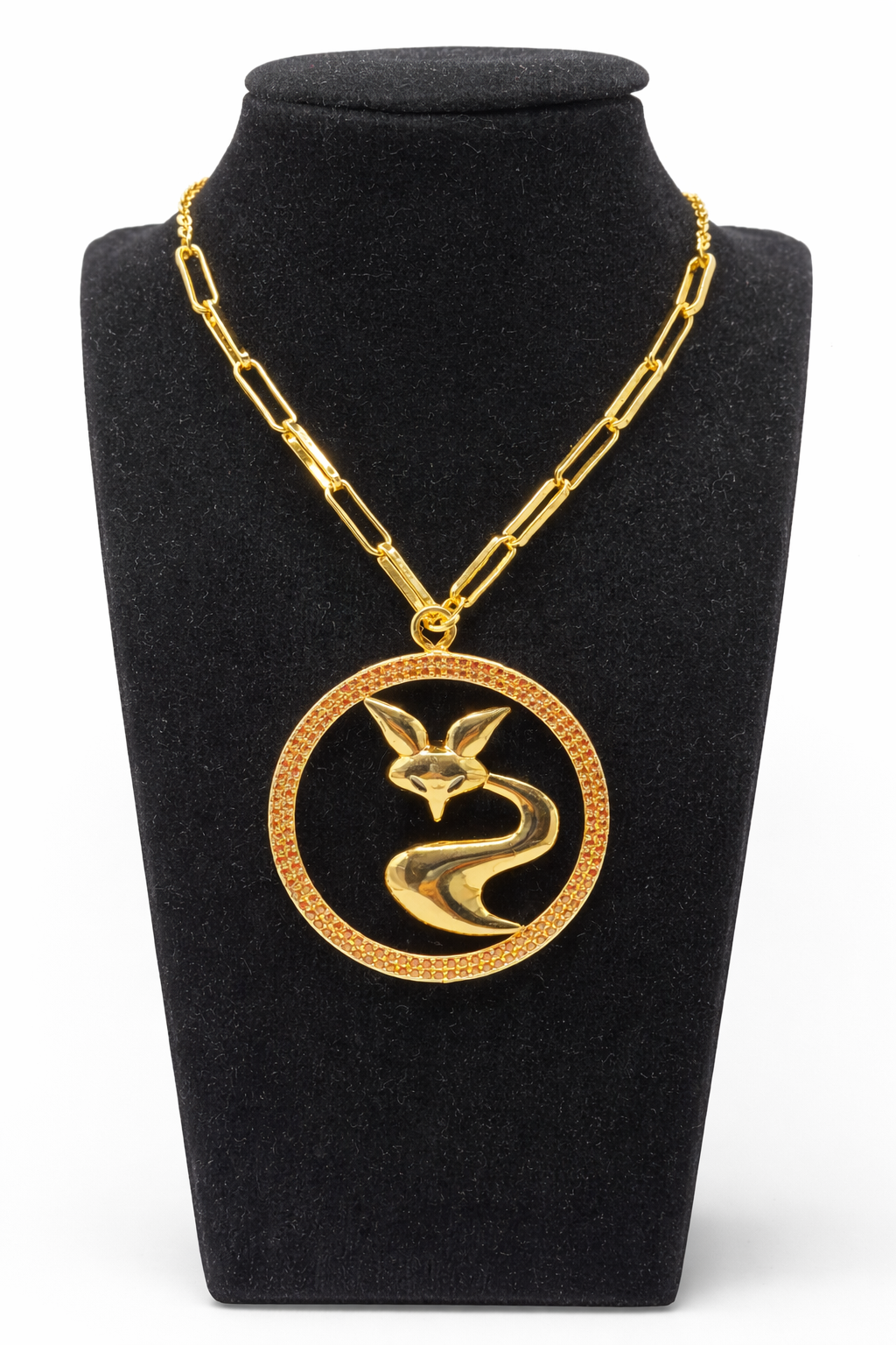 Fox Emblem Circle Pendant Necklace – Gold Colored
