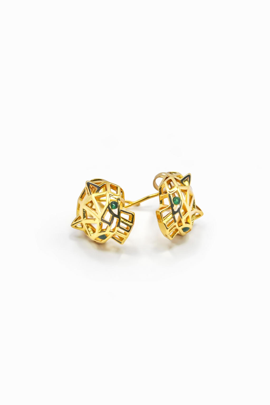 Geometric Panther Stud Earrings – Gold Colored.