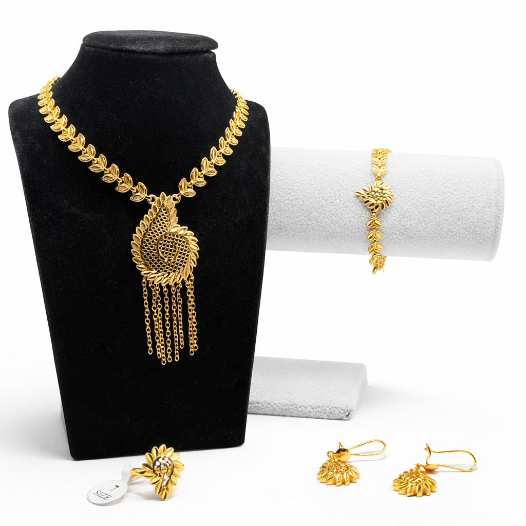 Leaf Motif Tassel Jewellery Set – Gold Colored