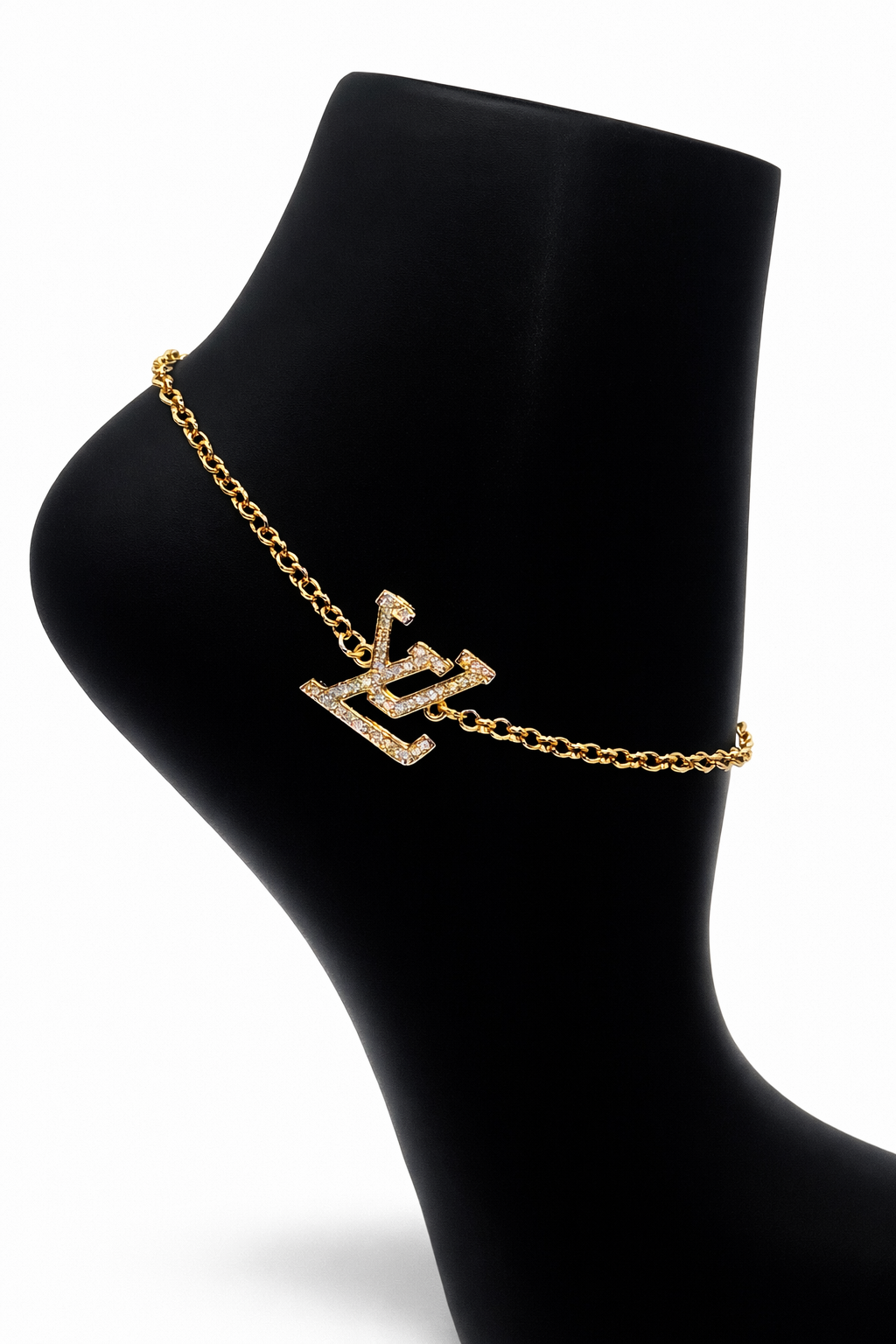 Monogram Crystal Chain Anklet – Gold Colored.