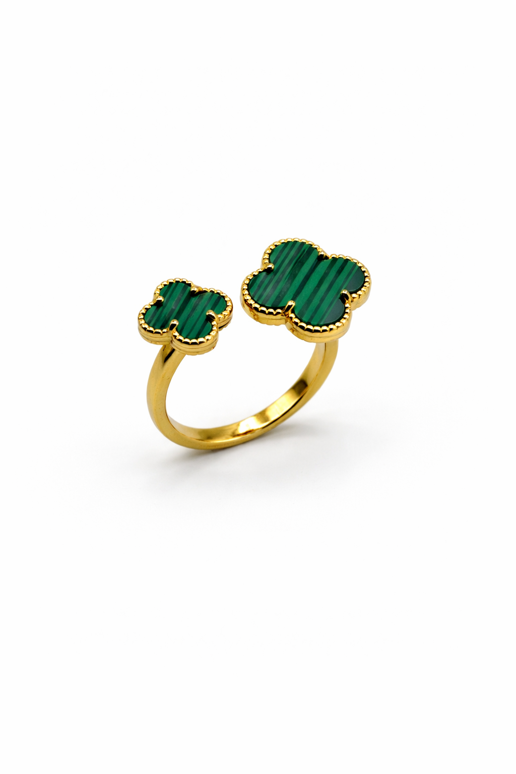 Double Clover Green Stone Ring – Gold Colored