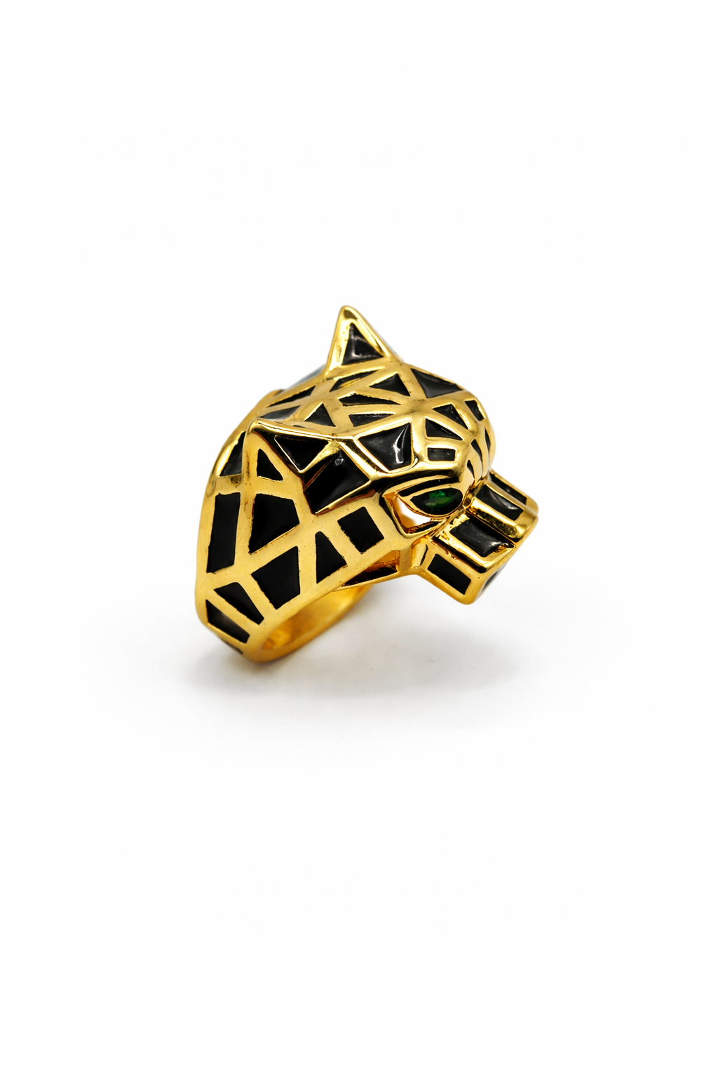 Geometric Panther Head Ring – Gold Colored