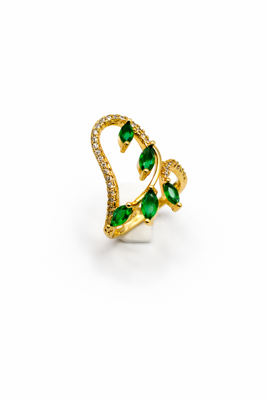 Emerald Leaf Vine Ring – Gold Colored