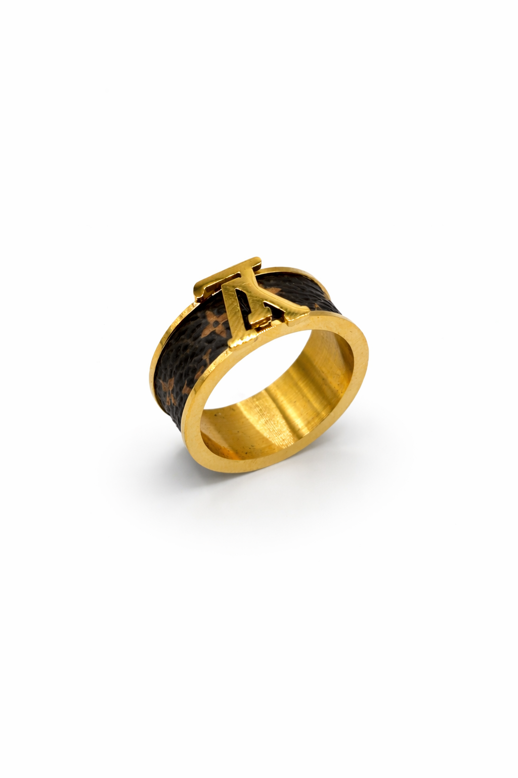 Monogram Textured Band Ring – Gold Colored