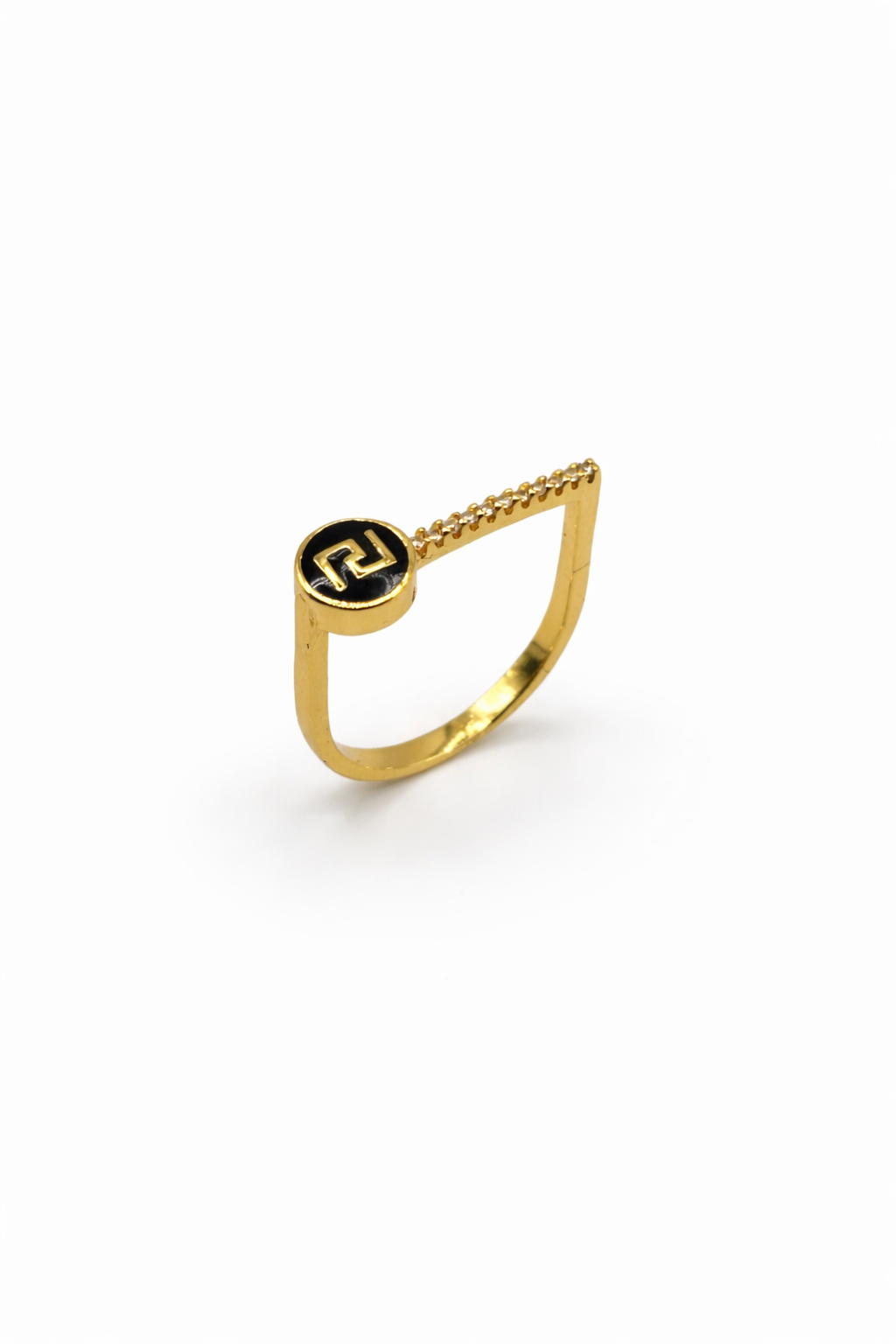 Minimal Monogram Crystal Bar Ring – Gold Colored