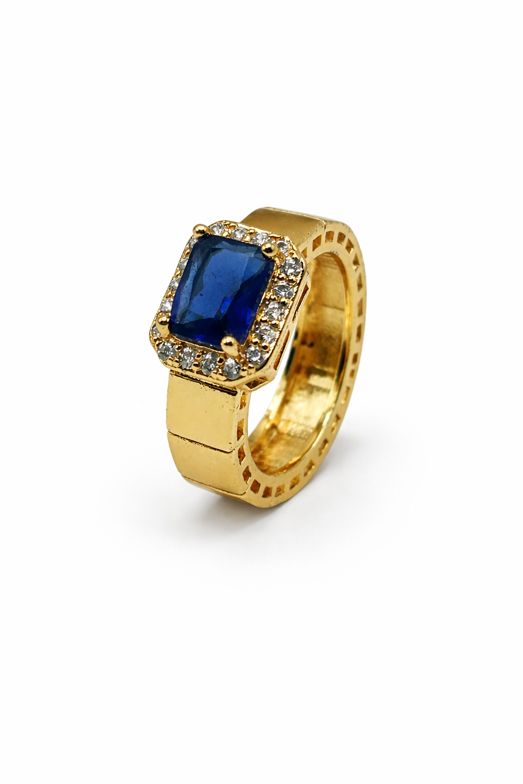 Royal Blue Emerald-Cut Statement Ring – Gold Colored