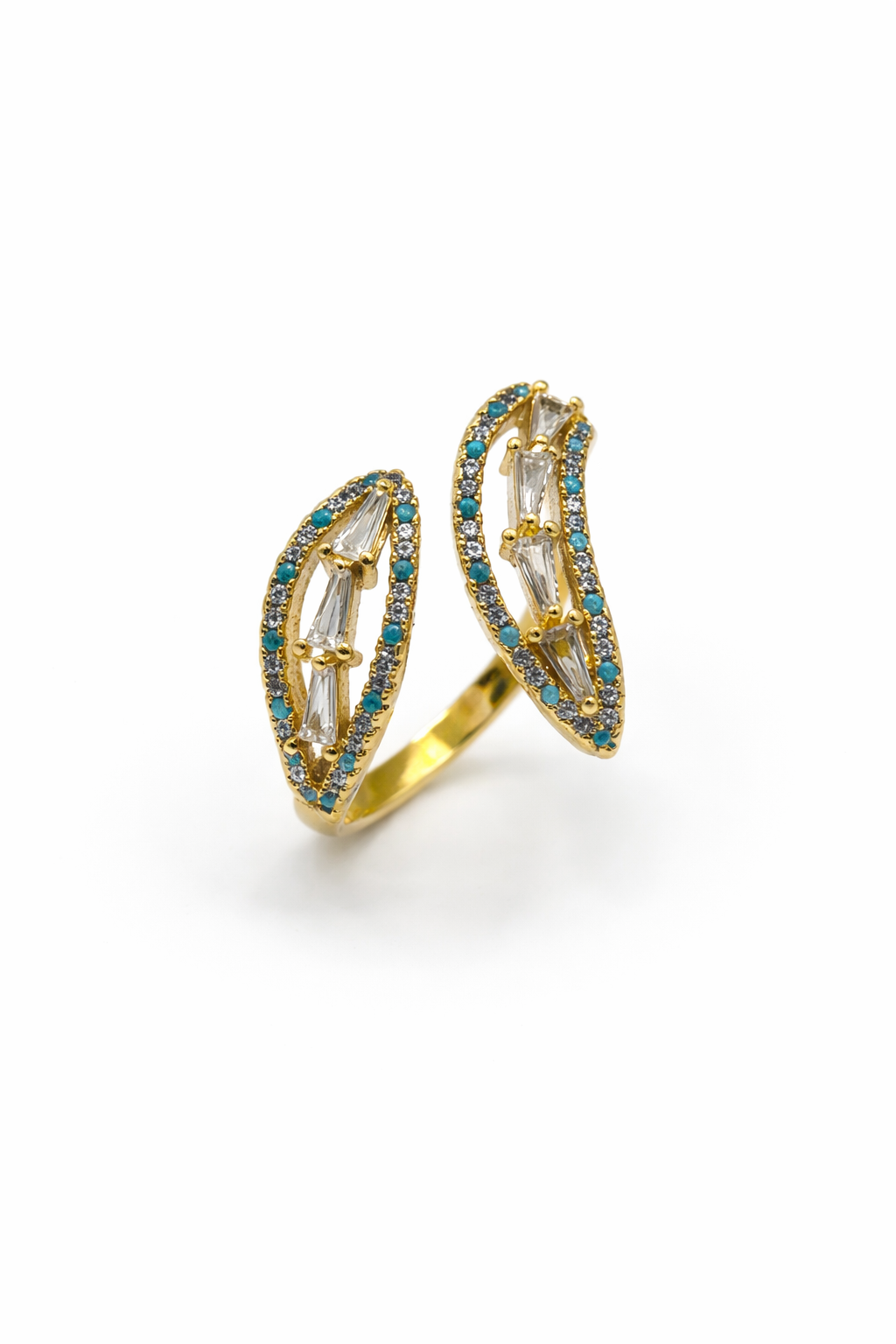 Double Curve Crystal Wrap Ring – Gold Colored