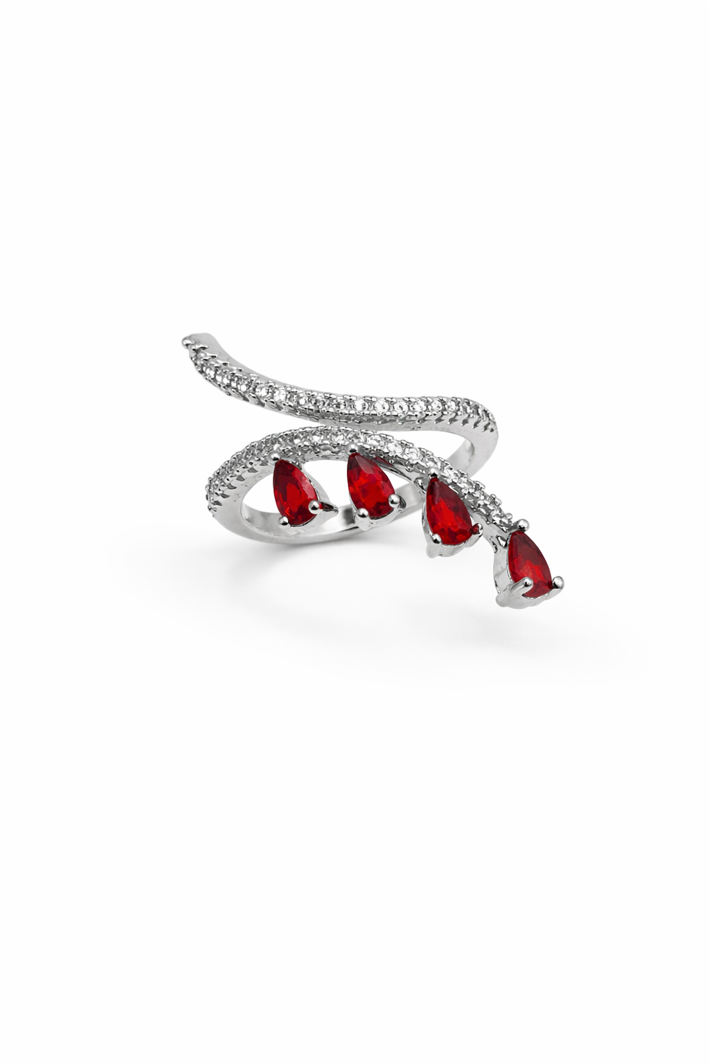 Crimson Wave Wrap Ring – Silver Colored