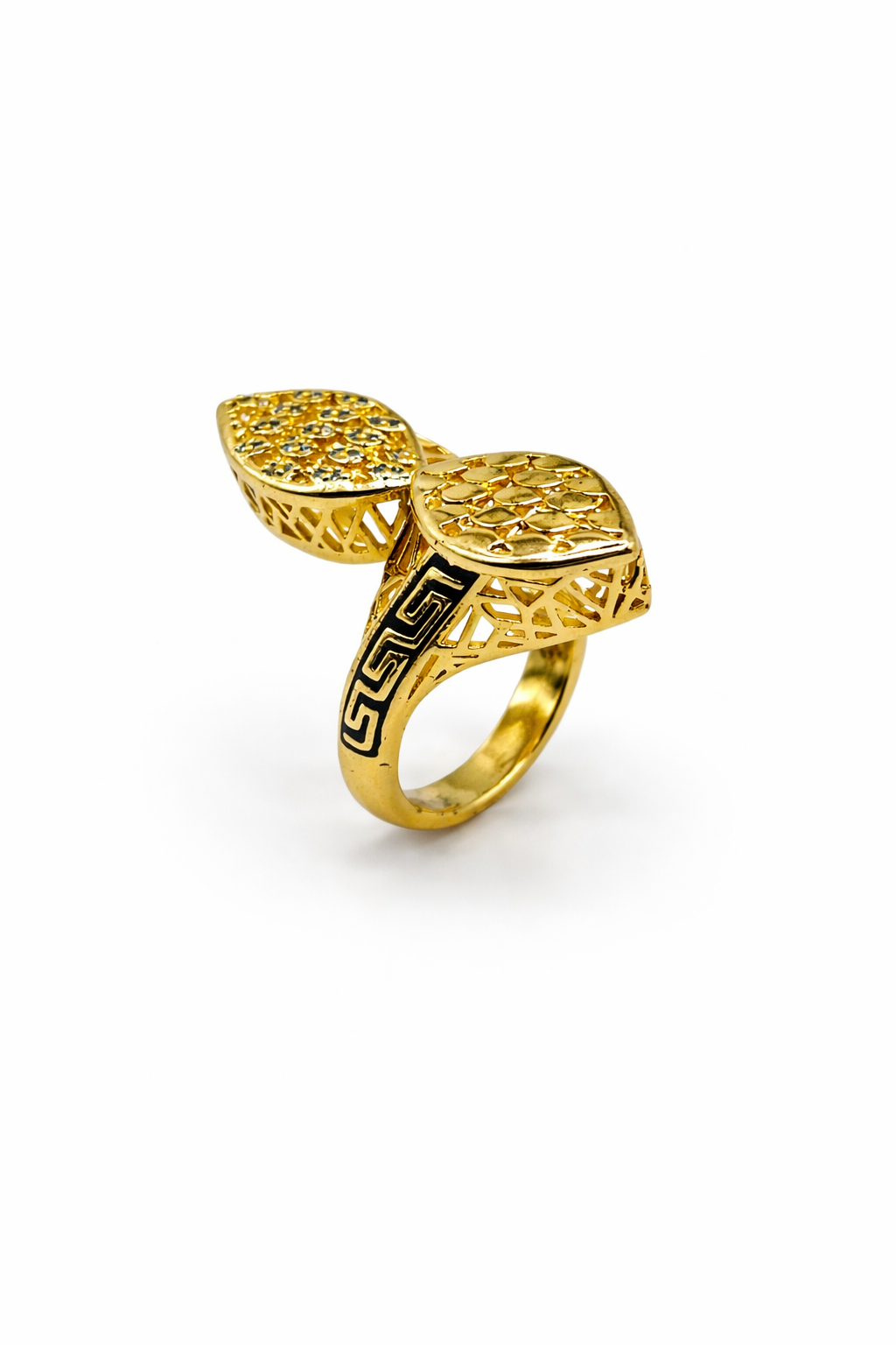 Dual Disc Filigree Statement Ring – Gold Colored