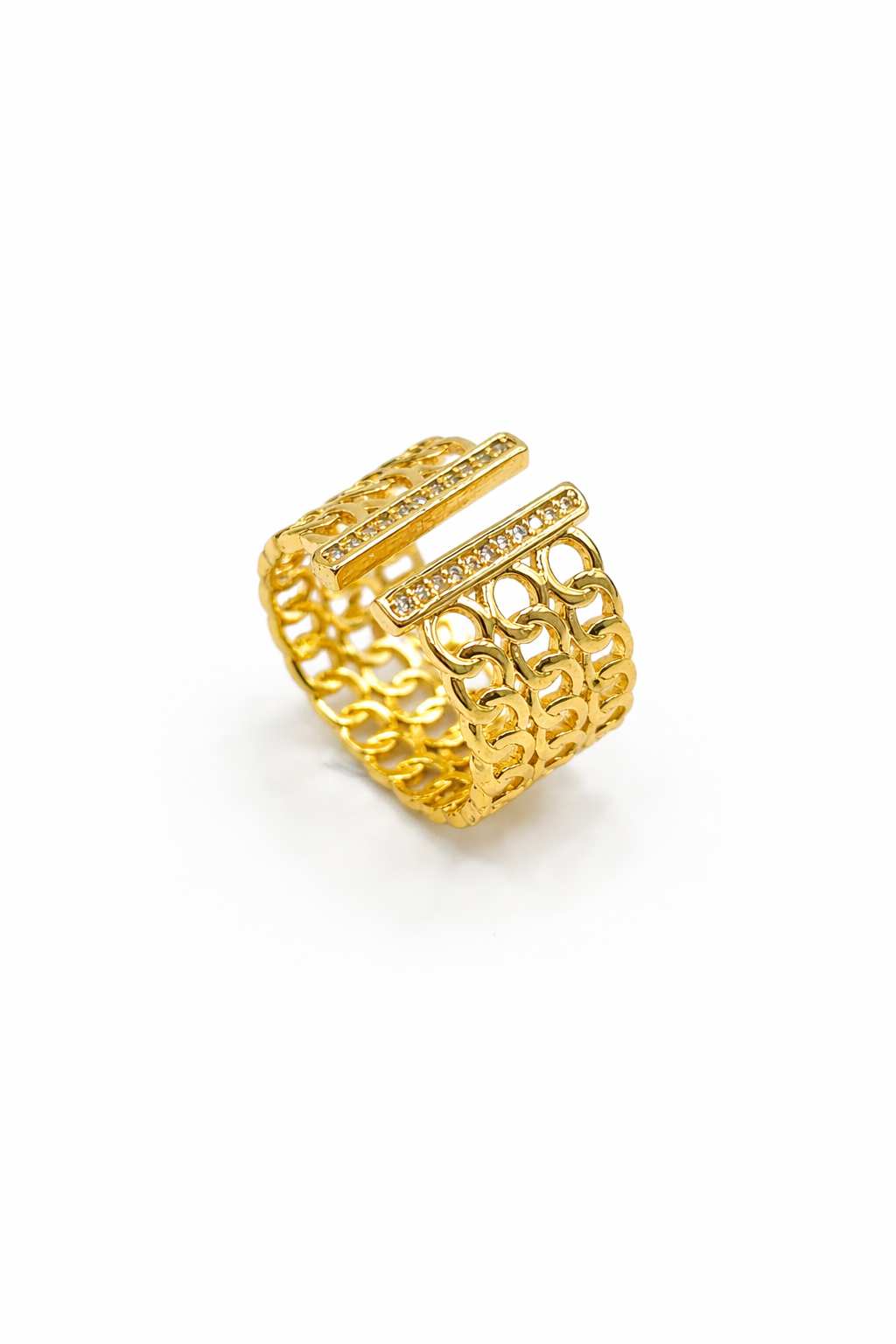 Open Geometric Mesh Ring – Gold Plated