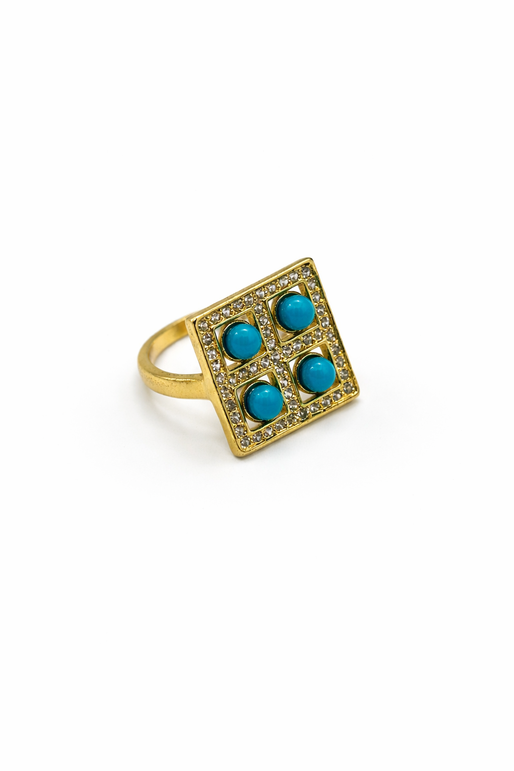 DUPE - Geometric Turquoise Grid Ring – Gold Colored