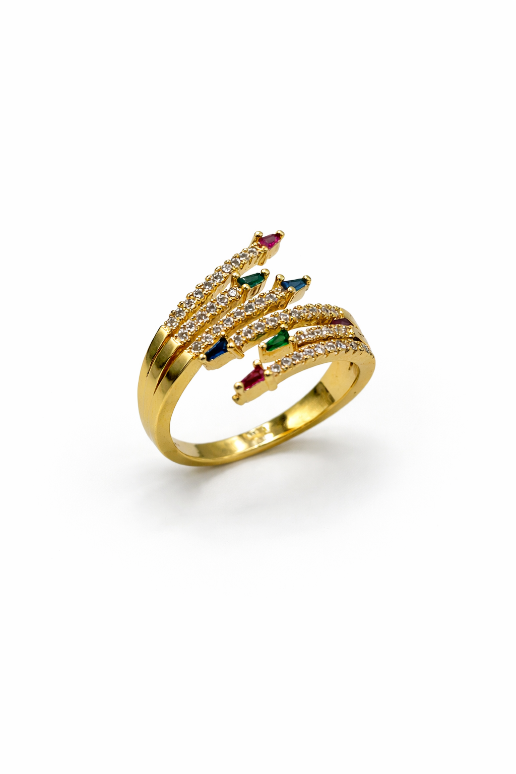 Multicolor Crystal Layered Band Ring – Gold Colored