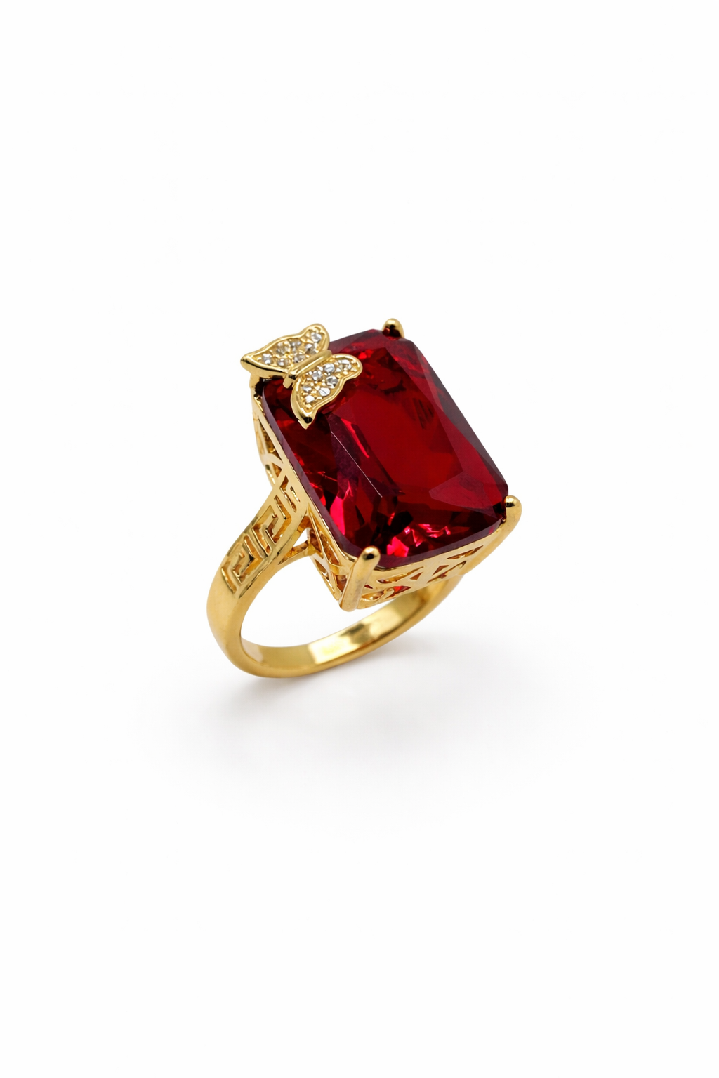 Red Crystal Butterfly Accent Ring