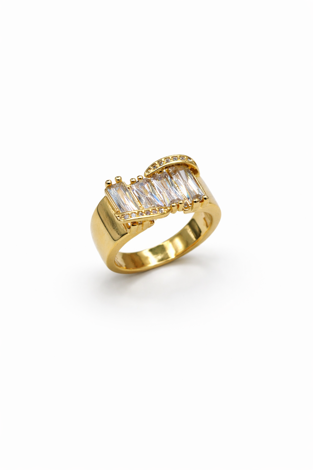Baguette Crystal Arc Statement Ring – Gold Colored