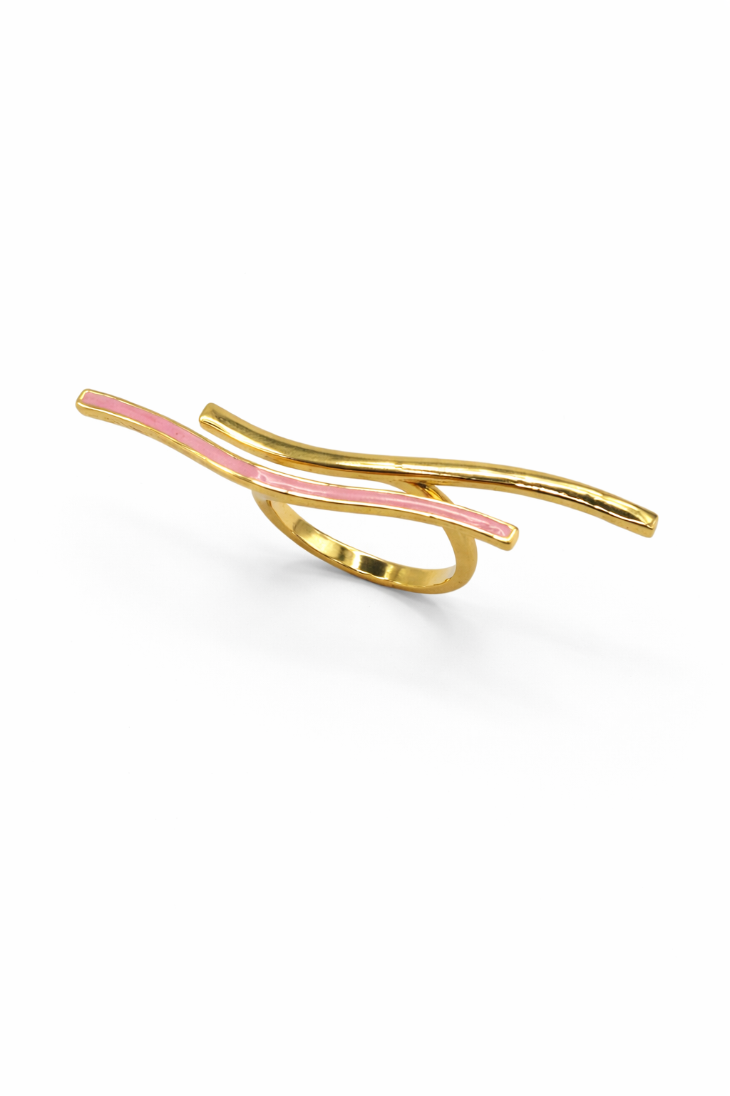 Flowing Curve Blush Inlay Ring – Gold Colored