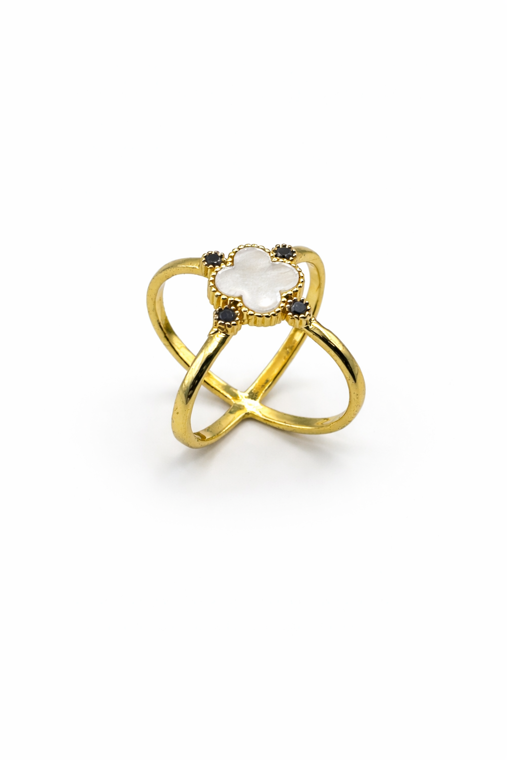 ADD SECOND VARIANT Clover Pearl Accent Open Ring – Gold Colored