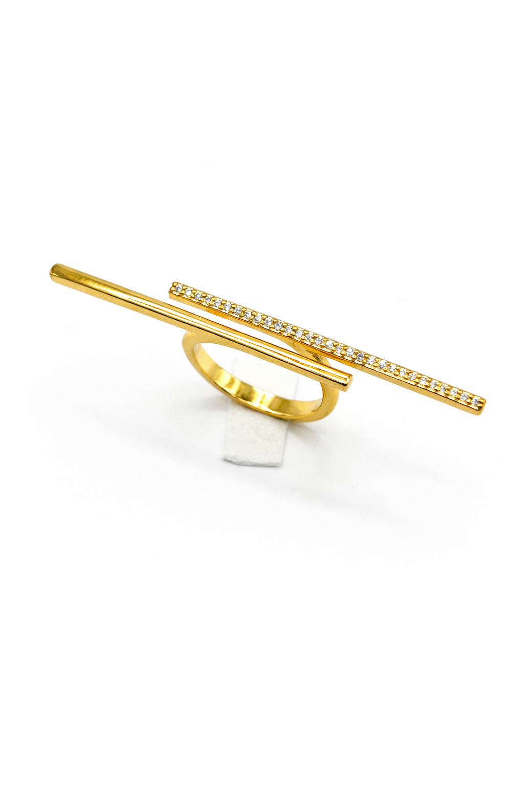 Dual Bar Crystal Statement Ring – Gold Colored
