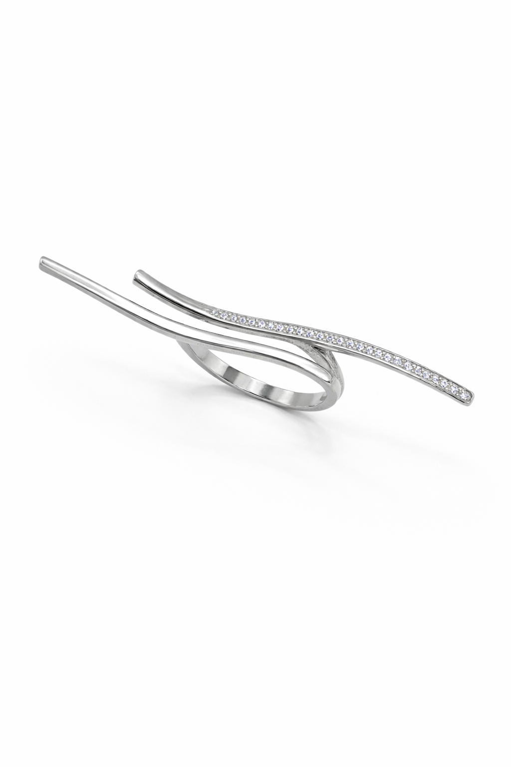 Flowing Curve Bar Ring – Silver Colored