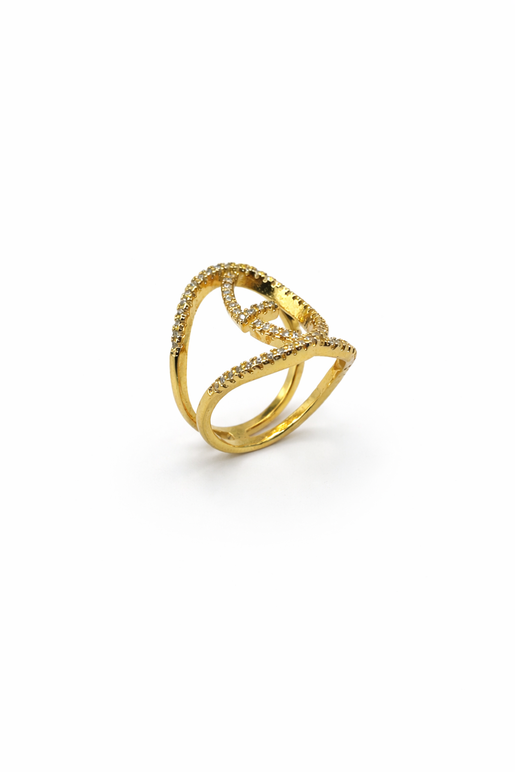 Interlocking Pavé Gold Ring with Crisscross Design