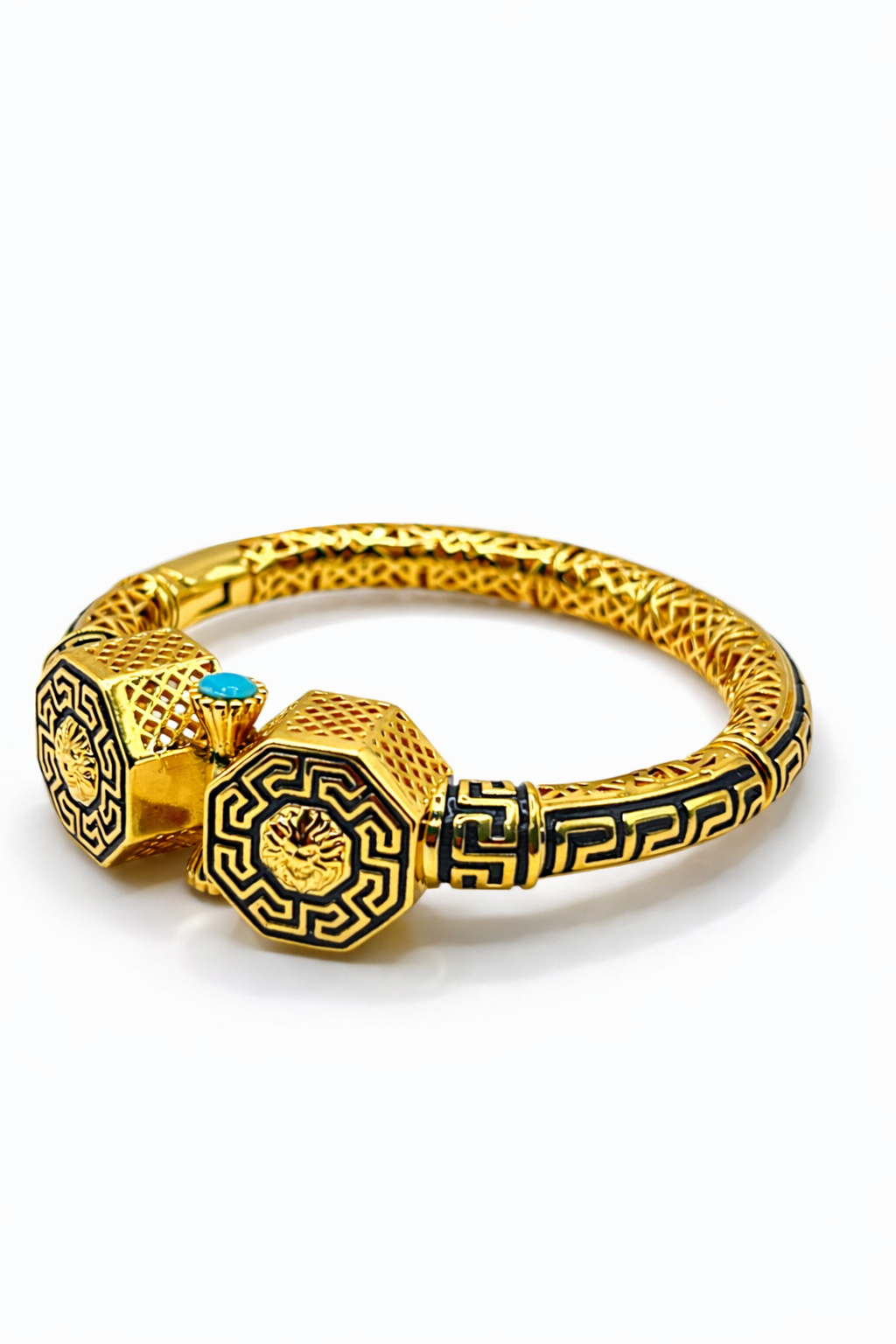 Imperial Greek Key Lion Bangle – Gold Colored