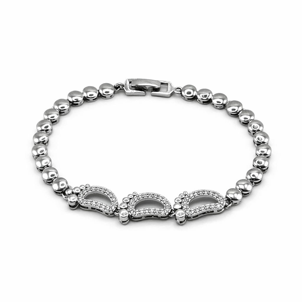 Triple Crystal Arc Bead Bracelet – Silver Colored