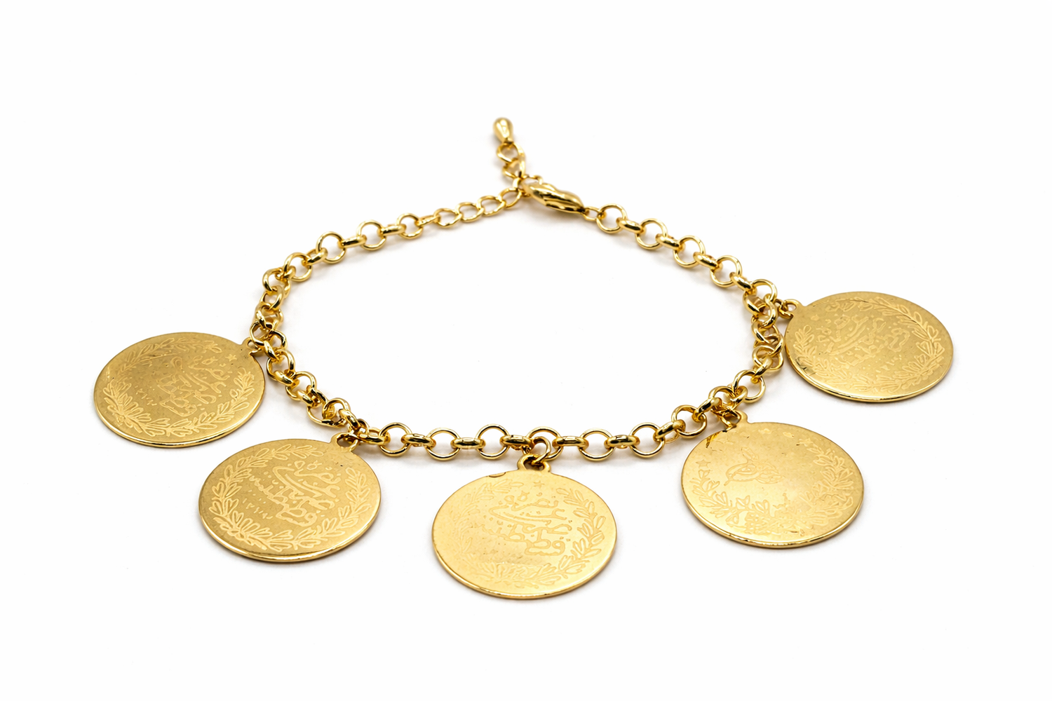 Five Coin Charm Chain Bracelet – Gold Colored