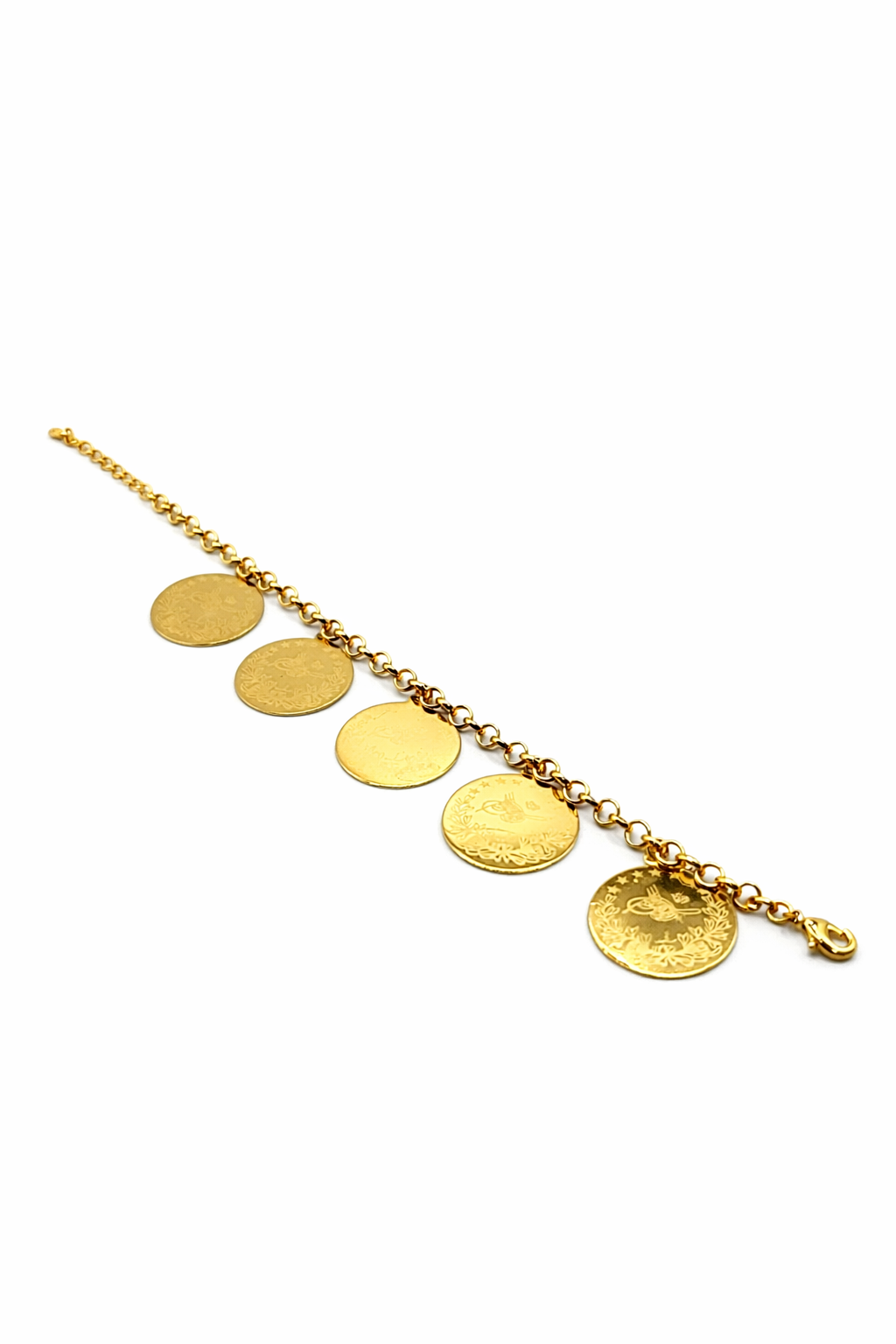 Five Coin Charm Chain Bracelet – Gold Colored