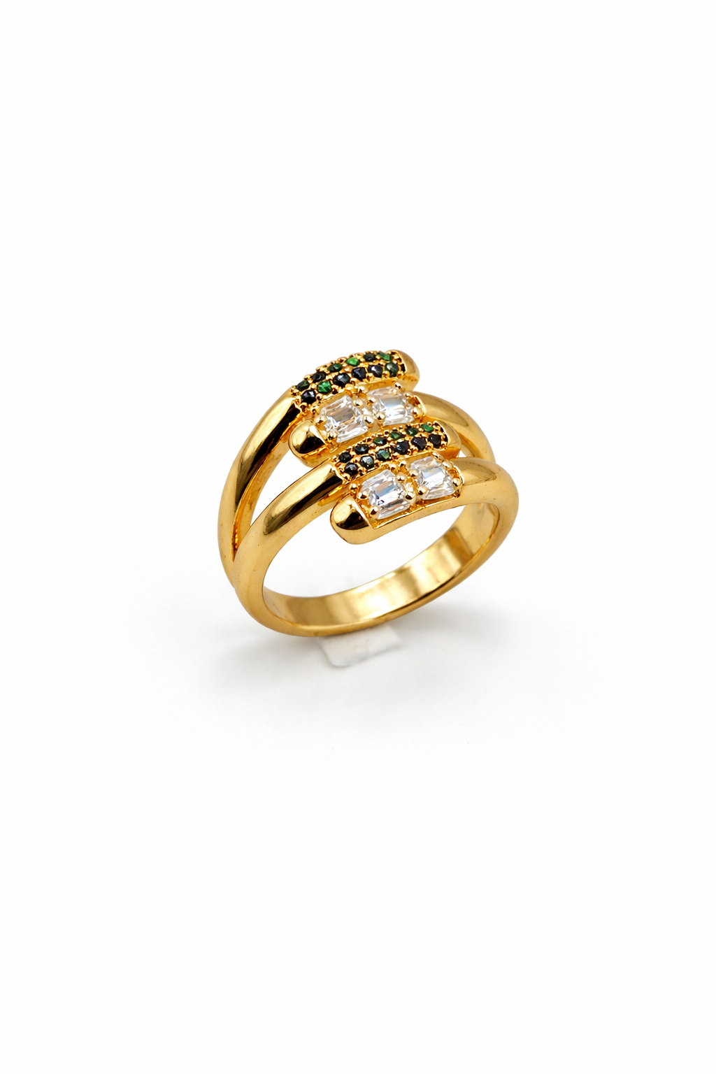 Dual Arc Multicolor Crystal Gold Ring