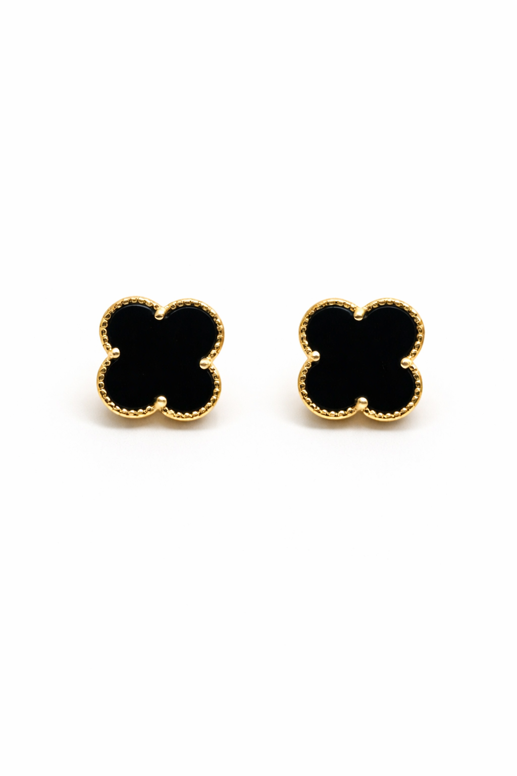 Clover Stud Earrings – Black & Gold Colored