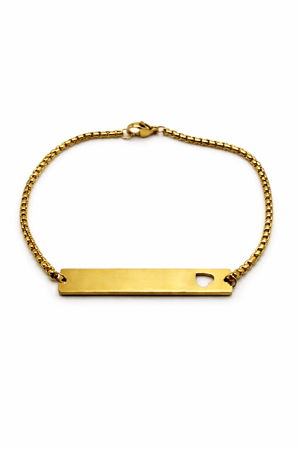 Minimalist Heart Cut-Out Bar Bracelet – Gold Colored