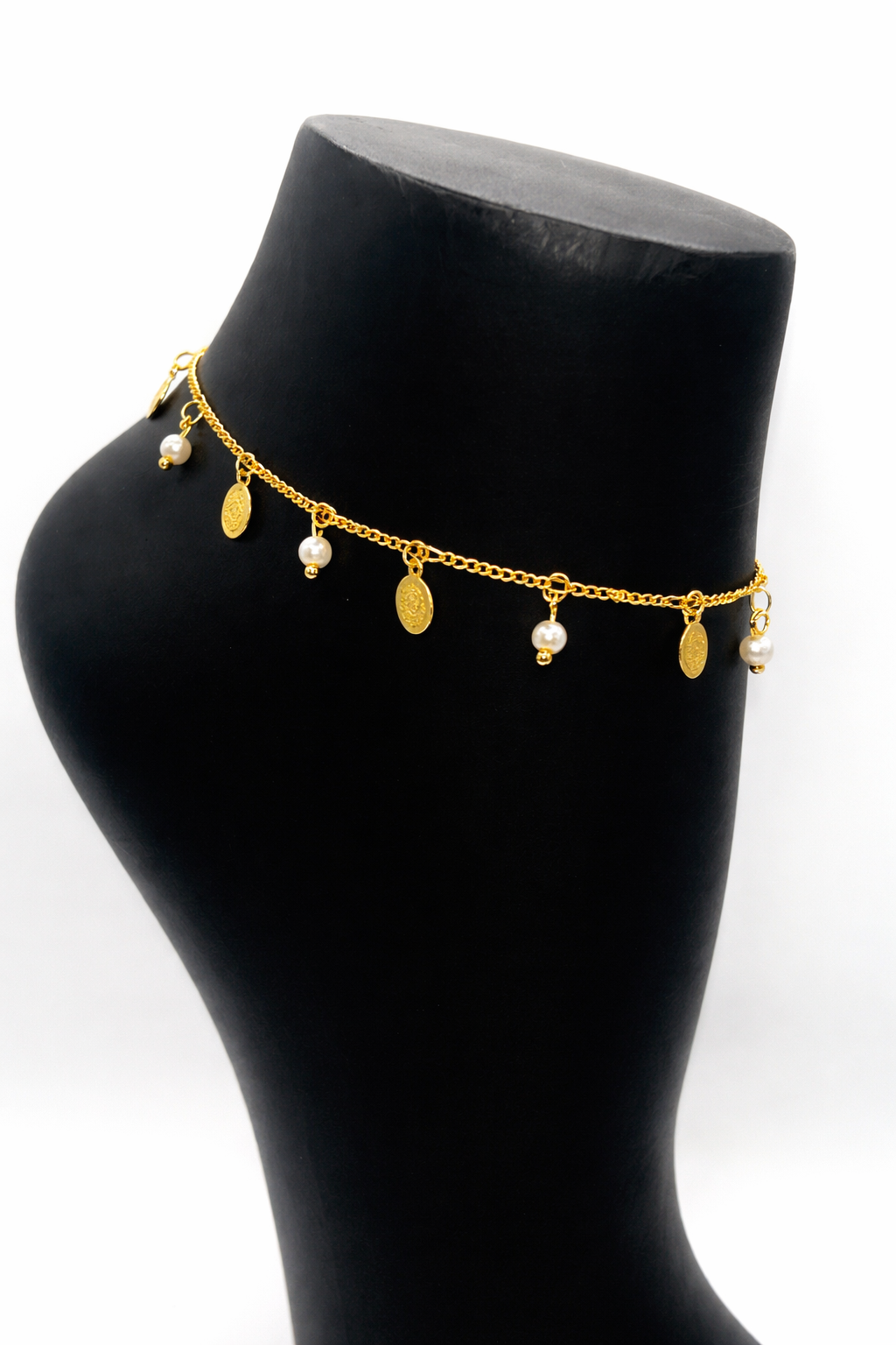 Pearl Coin Charm Anklet – Gold Colored