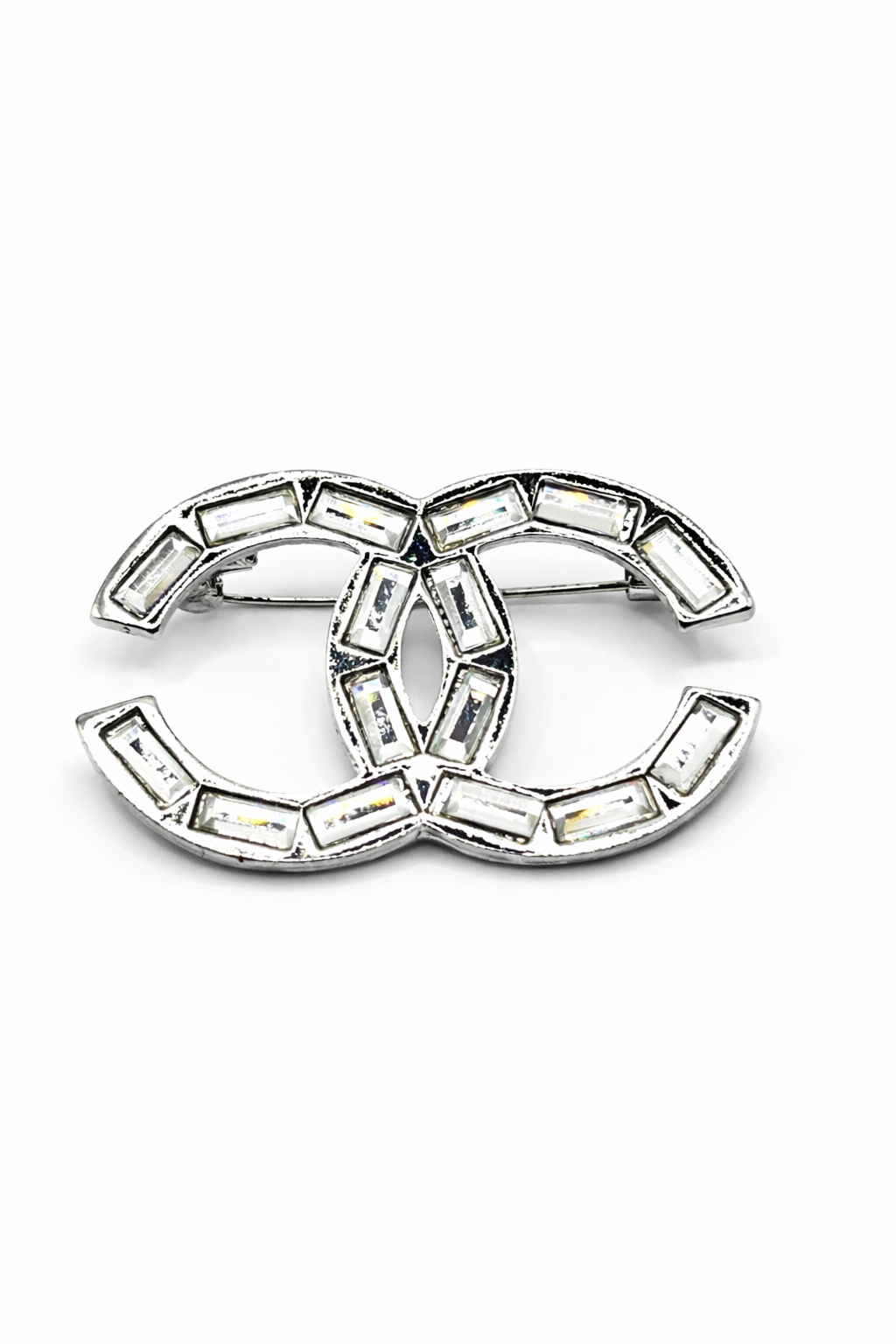 Silver-Tone Crystal Double Curve Brooch