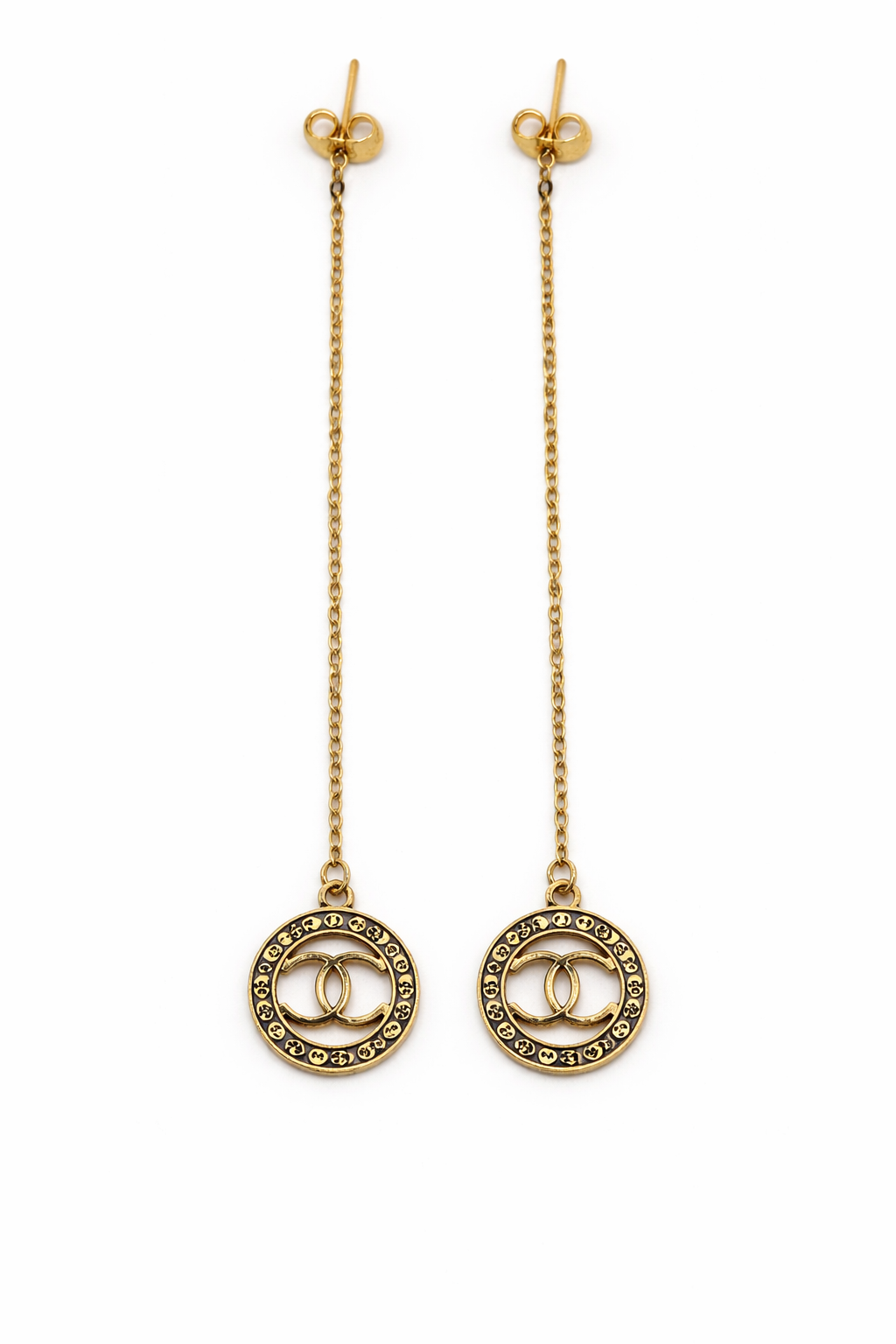 Double Circle Monogram Drop Earrings – Gold Colored.