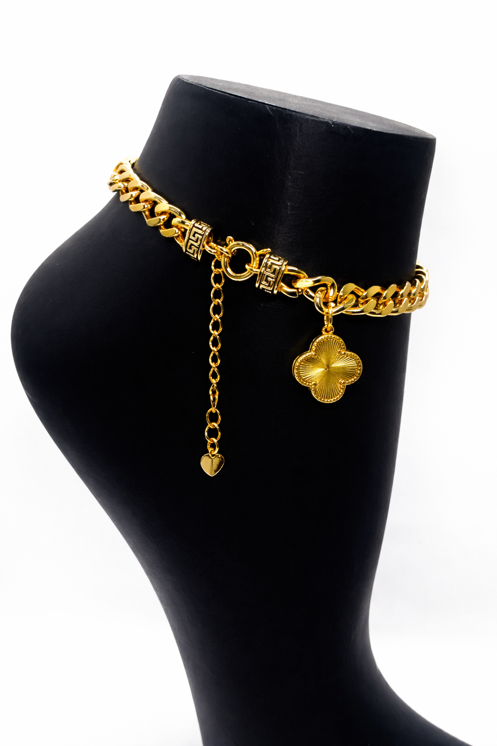 Clover Pendant Cuban Chain Anklet – Gold Colored